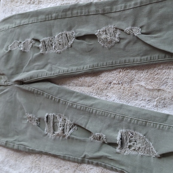 American Eagle Hunter Green Distressed Super Stretch Hi Rise Jegging Jeans Sz 6 - Picture 6 of 7
